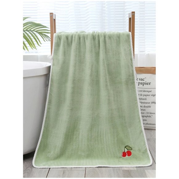 GREEN FULL SIZE CHERRY EMBROIDERED BATH TOWEL 1 PIECE - Picture 2 of 3